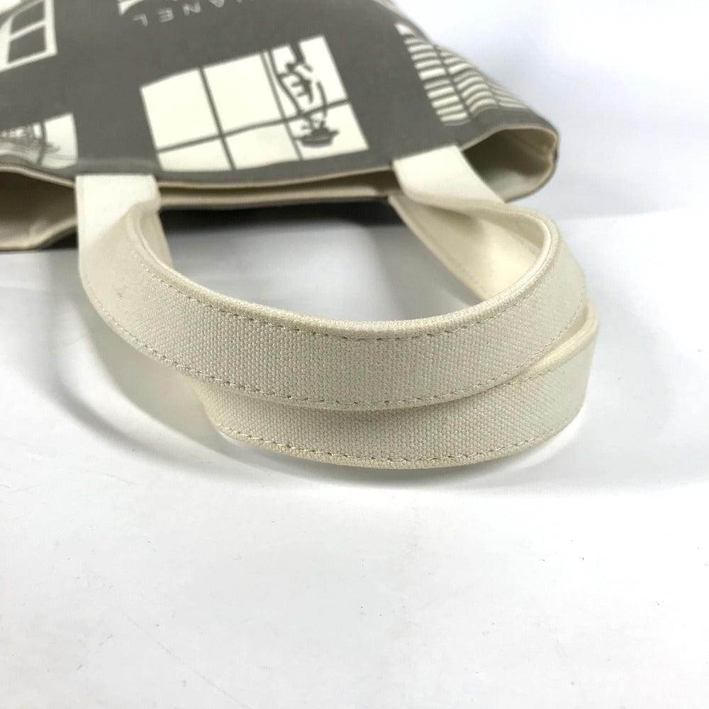 CHANEL Shoulder Bag canvas Gray x white Windows line Handbag