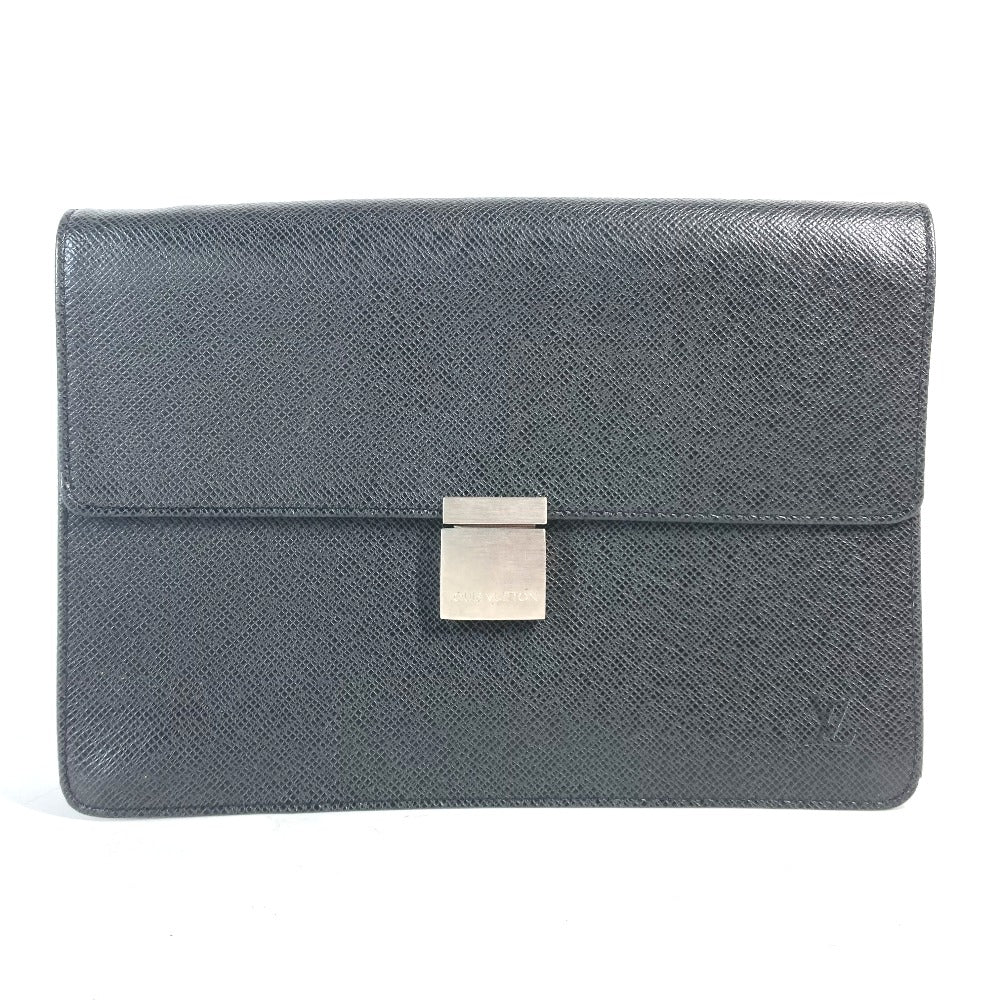 LOUIS VUITTON business bag M30782 Taiga Leather black Taiga Selenga mens Used Authentic