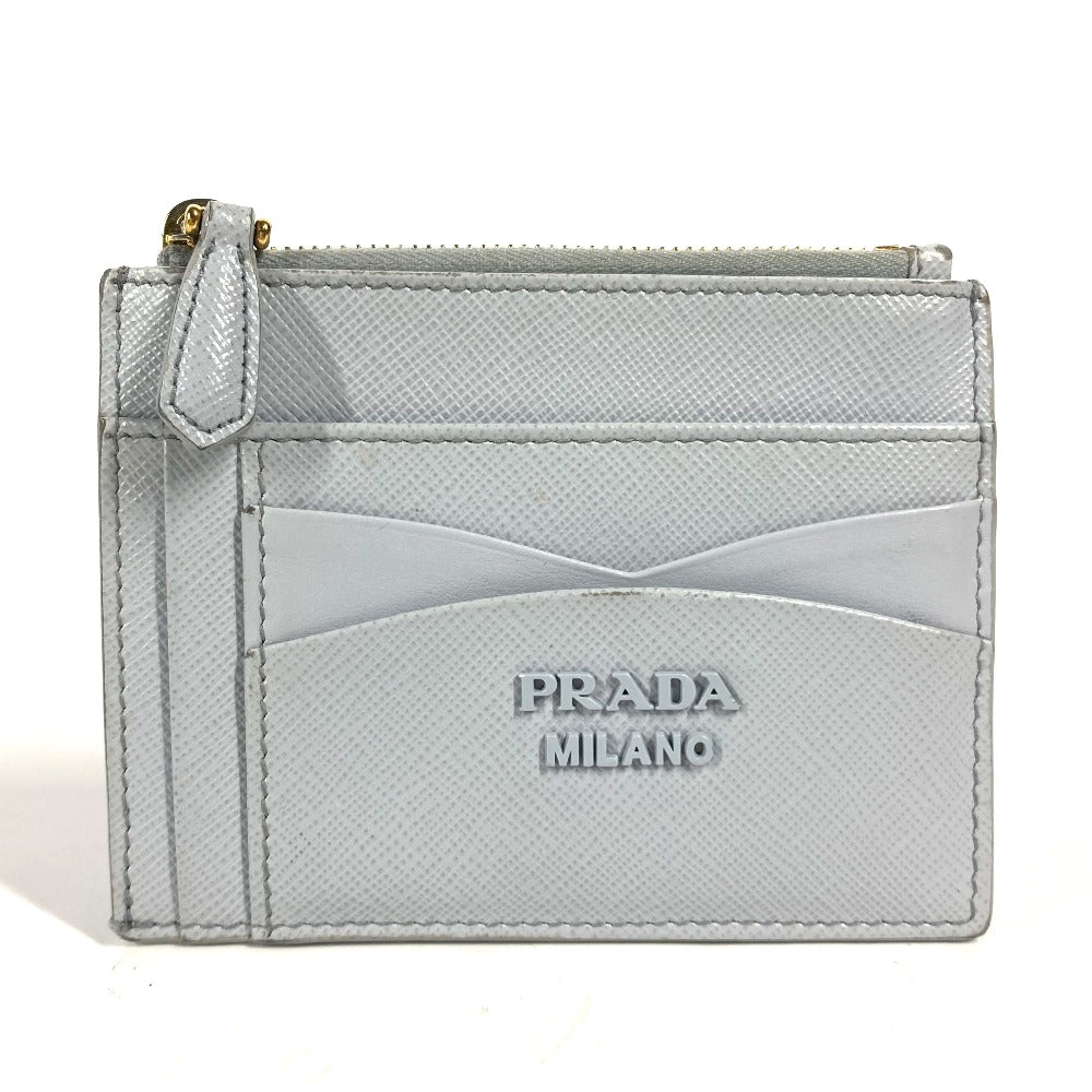 PRADA Coin case saffiano leather blue logo Women Used Authentic