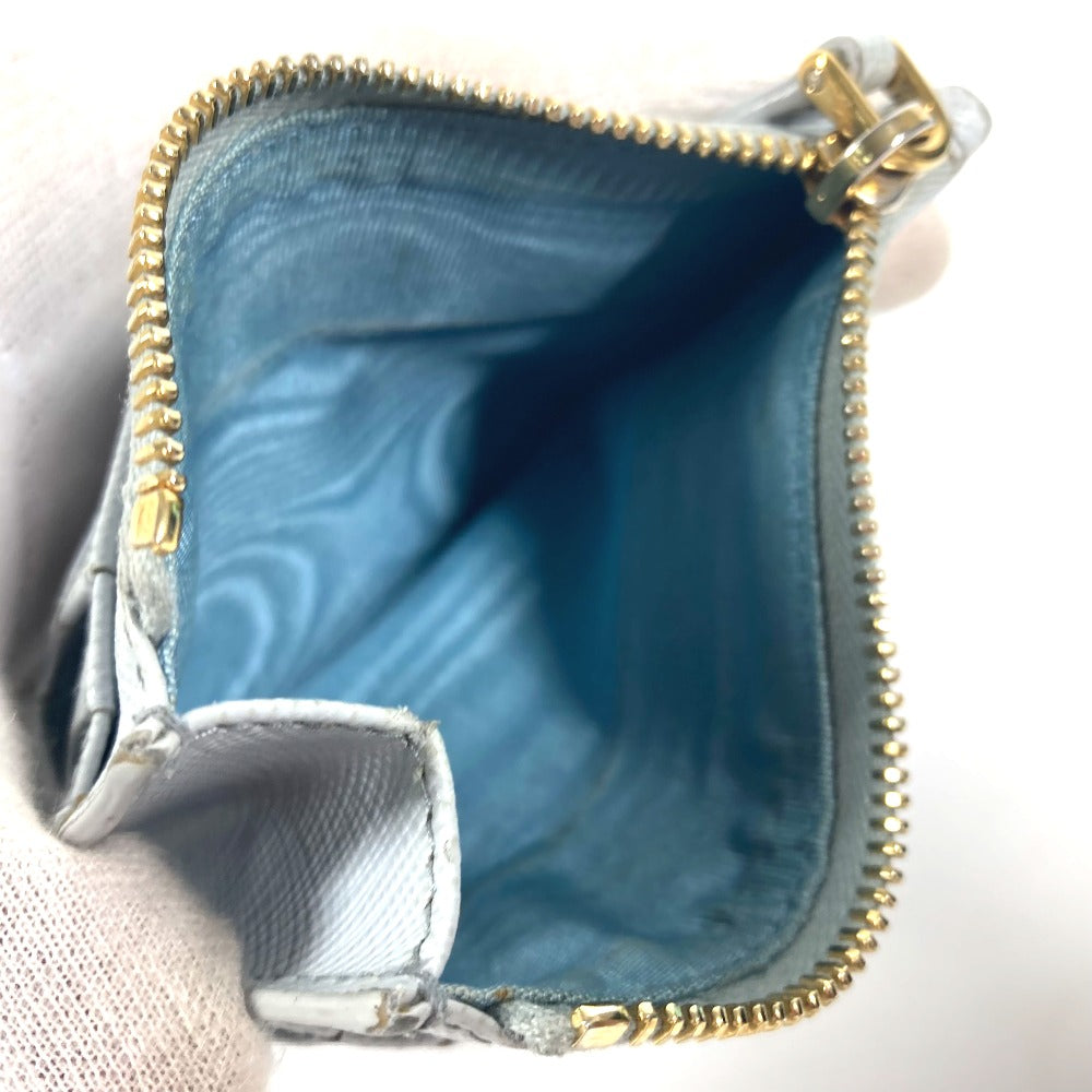 PRADA Coin case saffiano leather blue logo Women Used Authentic