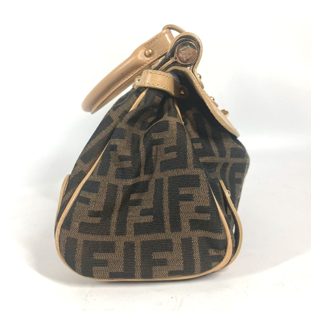 FENDI Handbag Leather / canvas Brown Turn lock Zucca