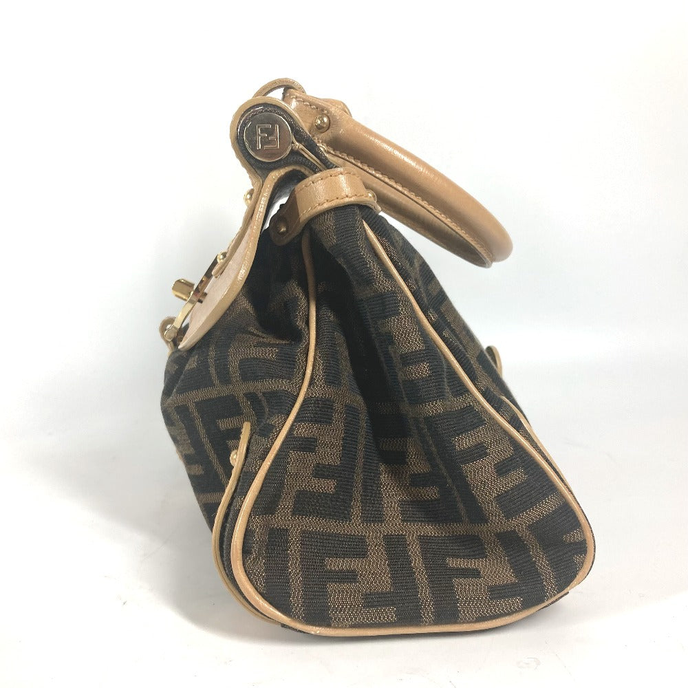 FENDI Handbag Leather / canvas Brown Turn lock Zucca