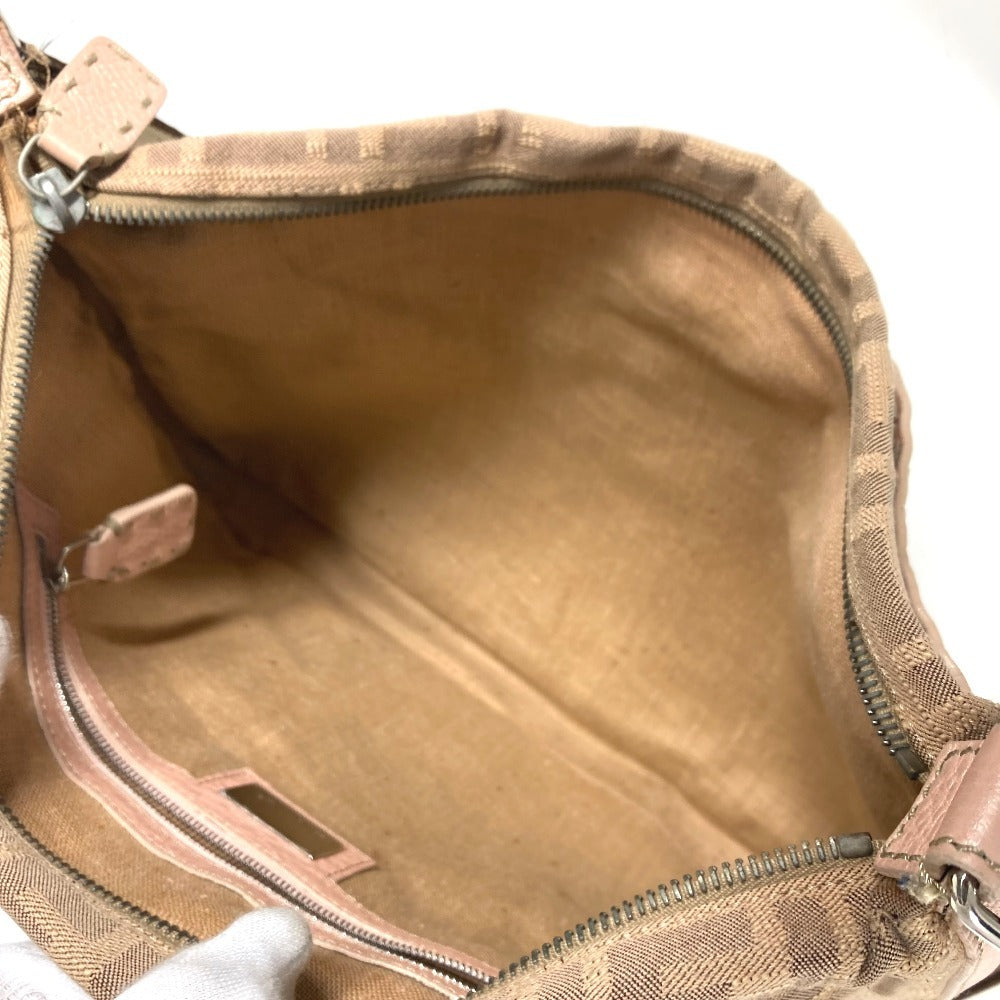 FENDI Shoulder Bag Leather / canvas Pink beige type Selleria logo Zucca