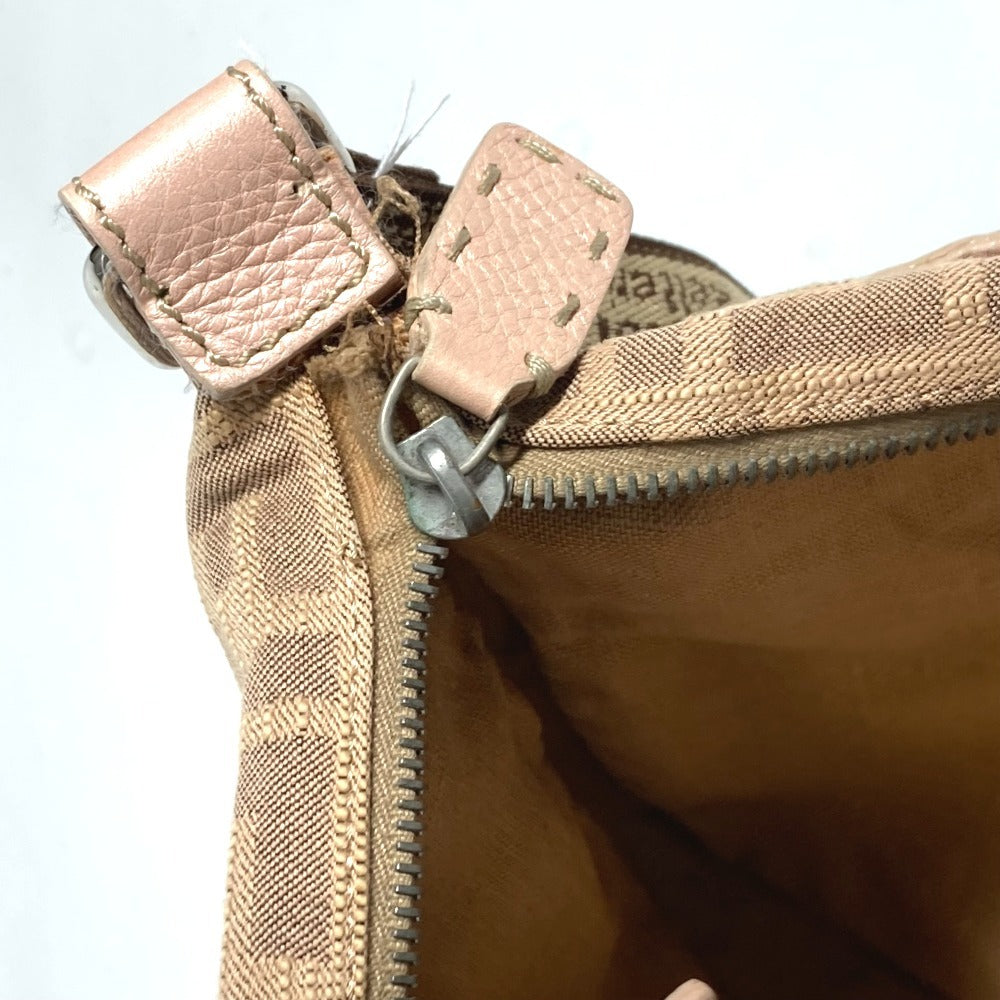 FENDI Shoulder Bag Leather / canvas Pink beige type Selleria logo Zucca