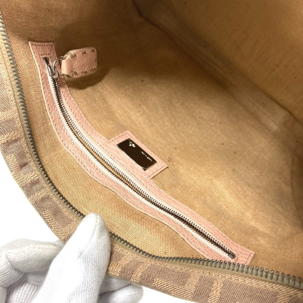 FENDI Shoulder Bag Leather / canvas Pink beige type Selleria logo Zucca
