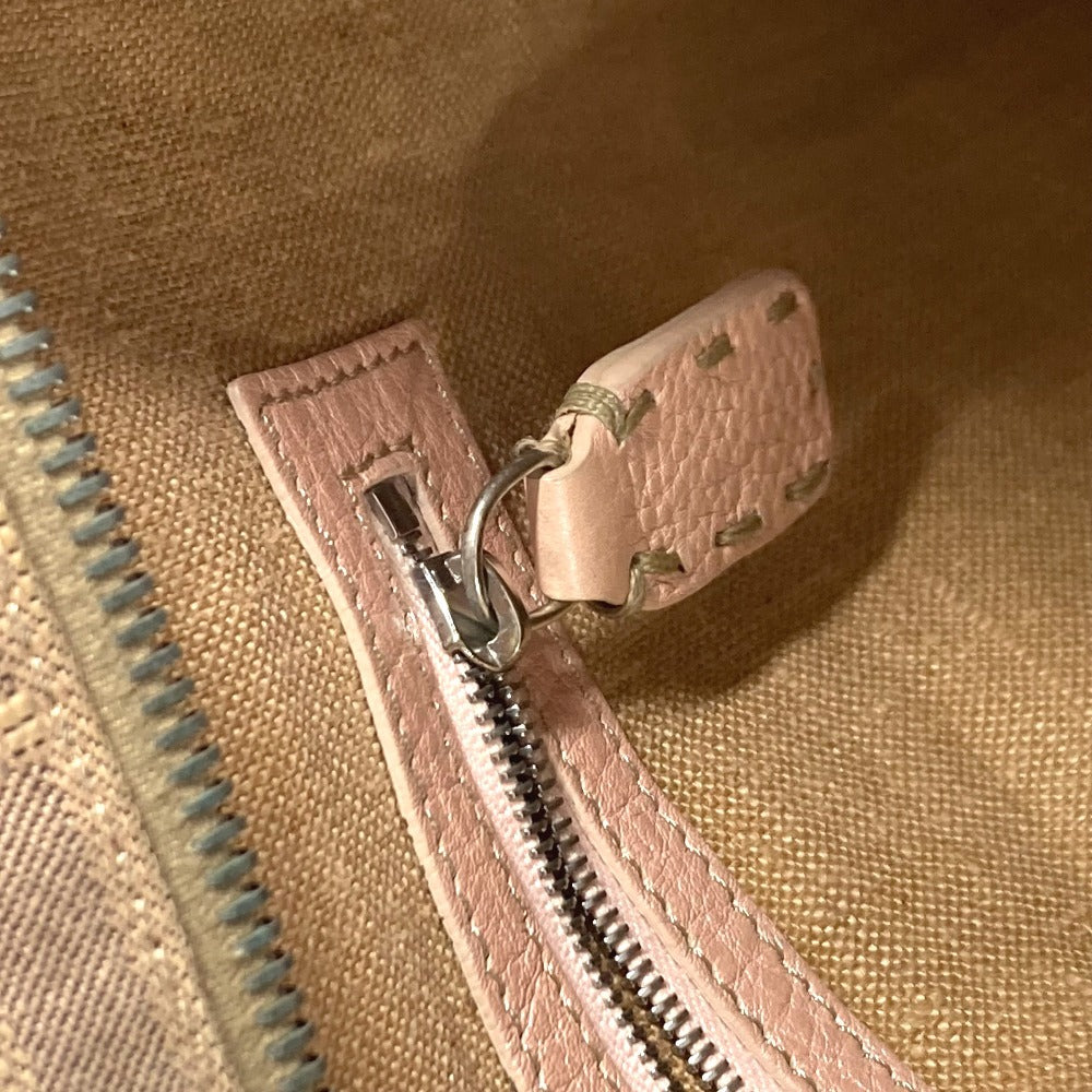 FENDI Shoulder Bag Leather / canvas Pink beige type Selleria logo Zucca