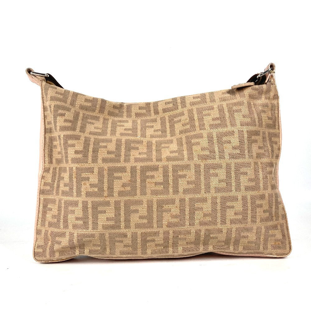 FENDI Shoulder Bag Leather / canvas Pink beige type Selleria logo Zucca