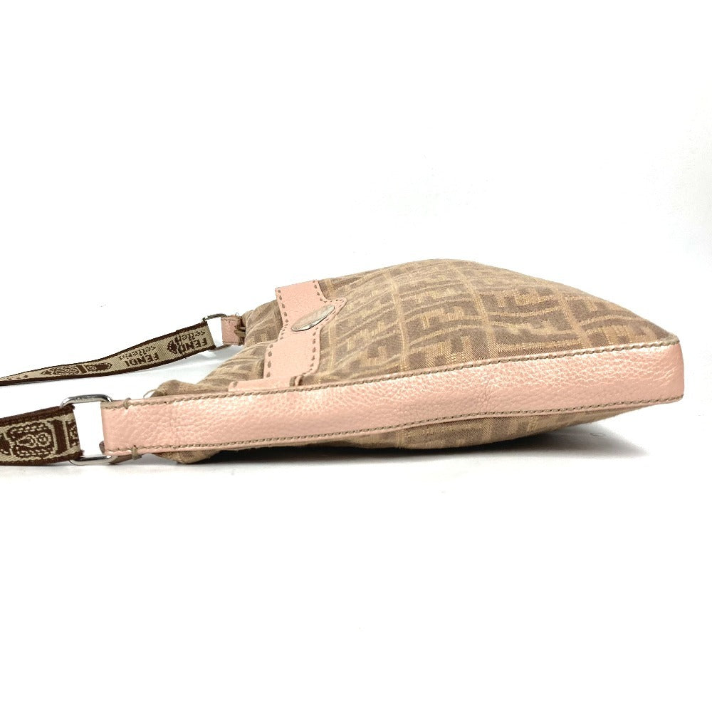 FENDI Shoulder Bag Leather / canvas Pink beige type Selleria logo Zucca