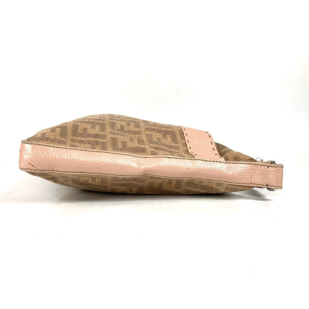 FENDI Shoulder Bag Leather / canvas Pink beige type Selleria logo Zucca