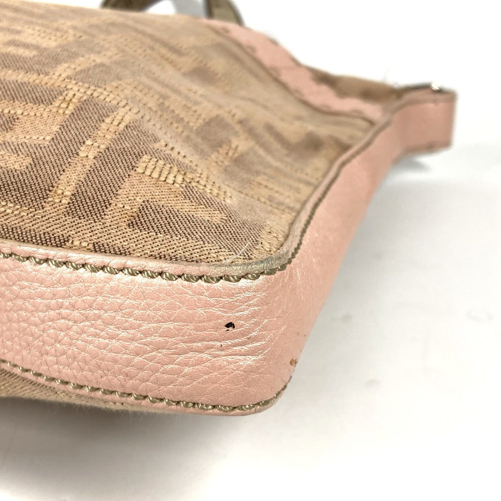 FENDI Shoulder Bag Leather / canvas Pink beige type Selleria logo Zucca