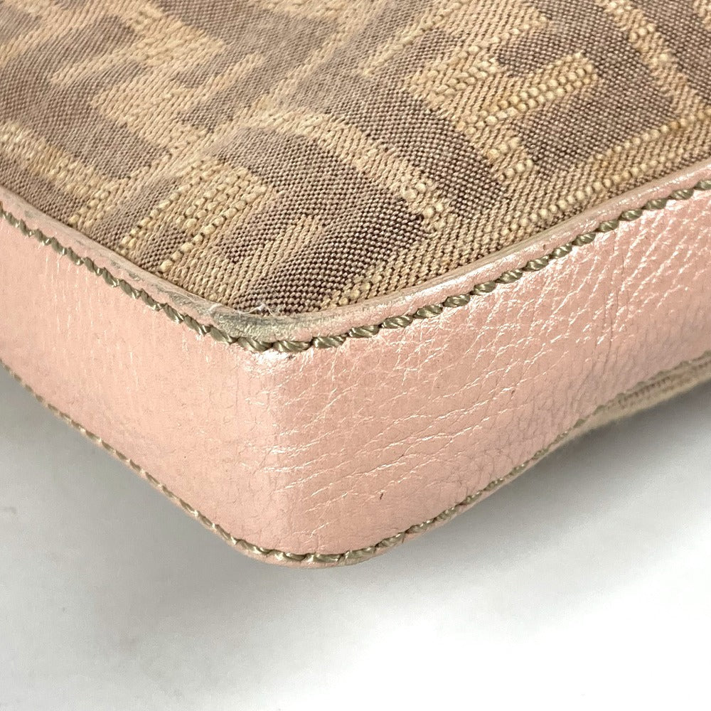 FENDI Shoulder Bag Leather / canvas Pink beige type Selleria logo Zucca