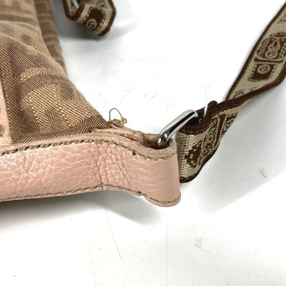 FENDI Shoulder Bag Leather / canvas Pink beige type Selleria logo Zucca