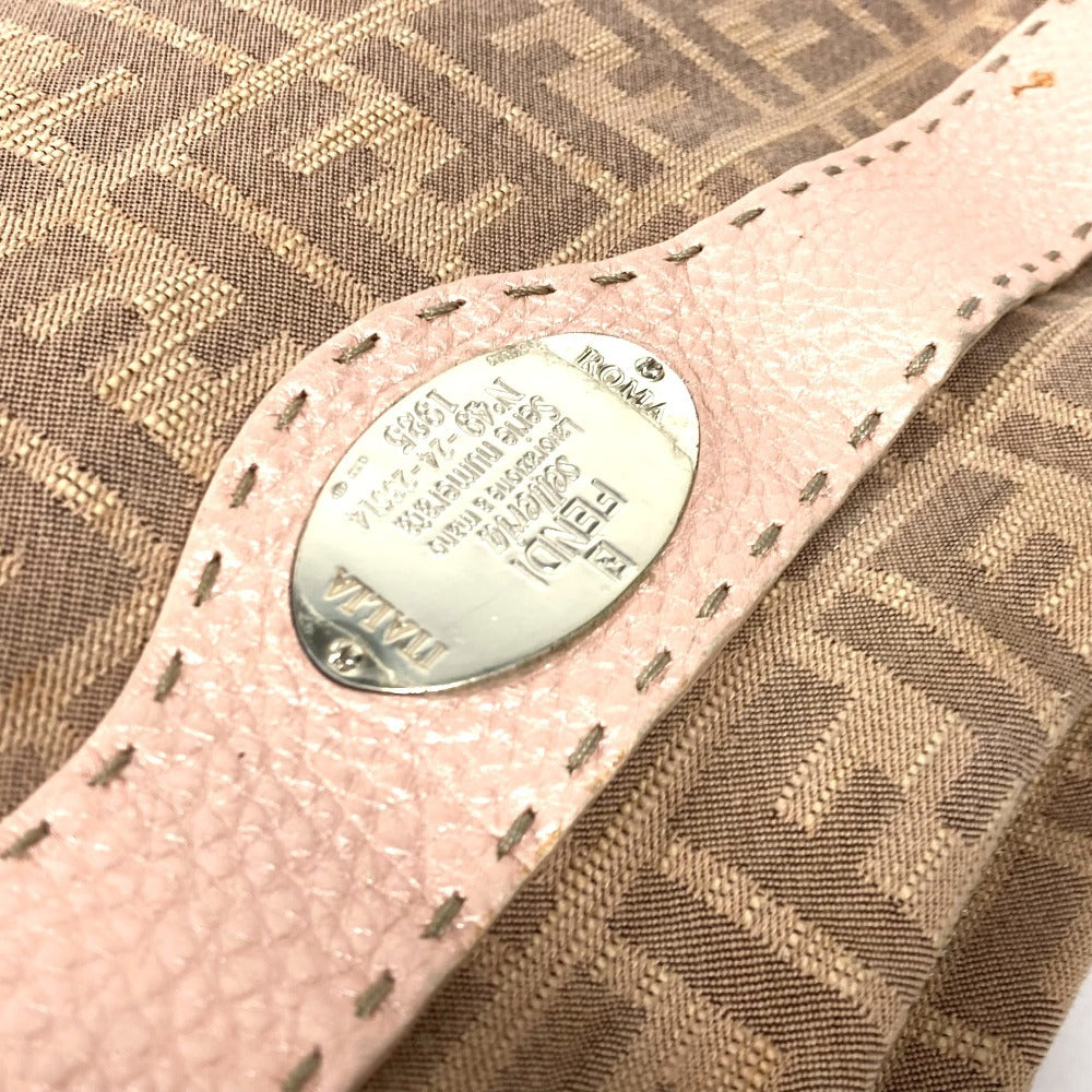 FENDI Shoulder Bag Leather / canvas Pink beige type Selleria logo Zucca