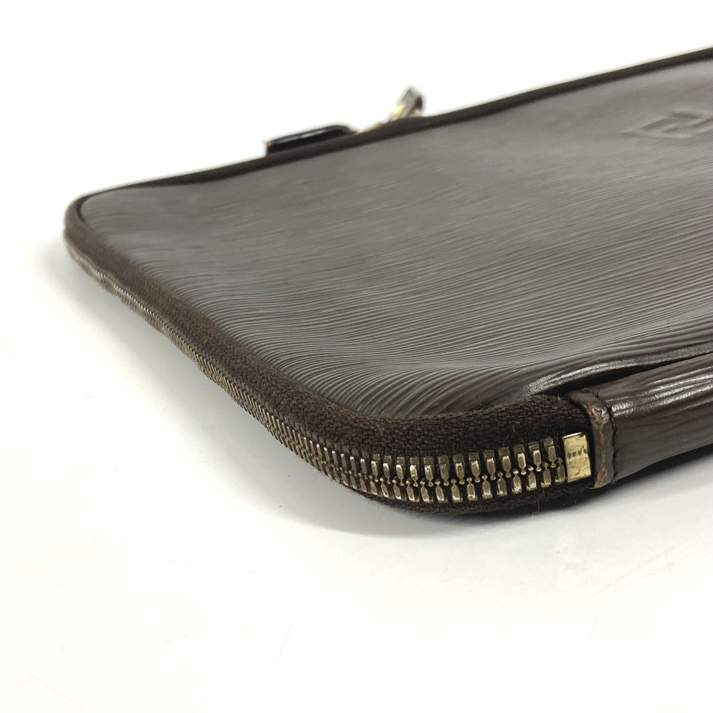 FENDI Clutch bag leather Brown vintage FF logo