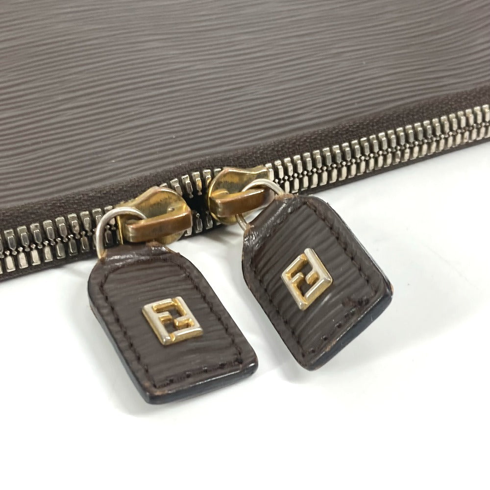 FENDI Clutch bag leather Brown vintage FF logo