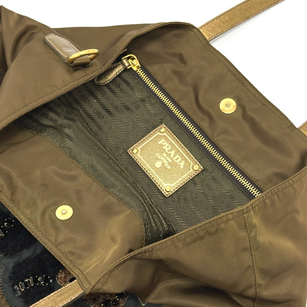 PRADA Tote Bag Nylon, Leather Brown type Bear Stone