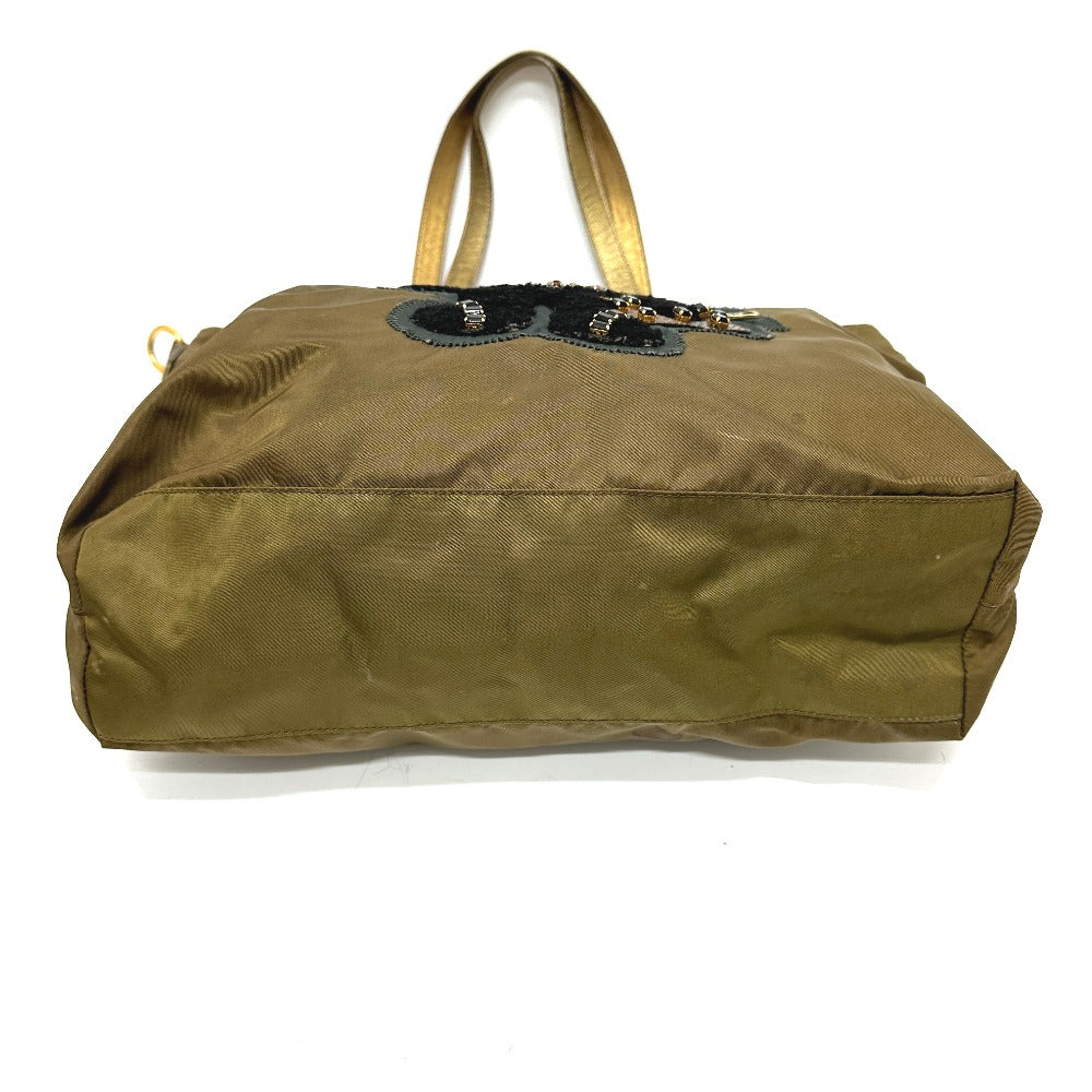 PRADA Tote Bag Nylon, Leather Brown type Bear Stone