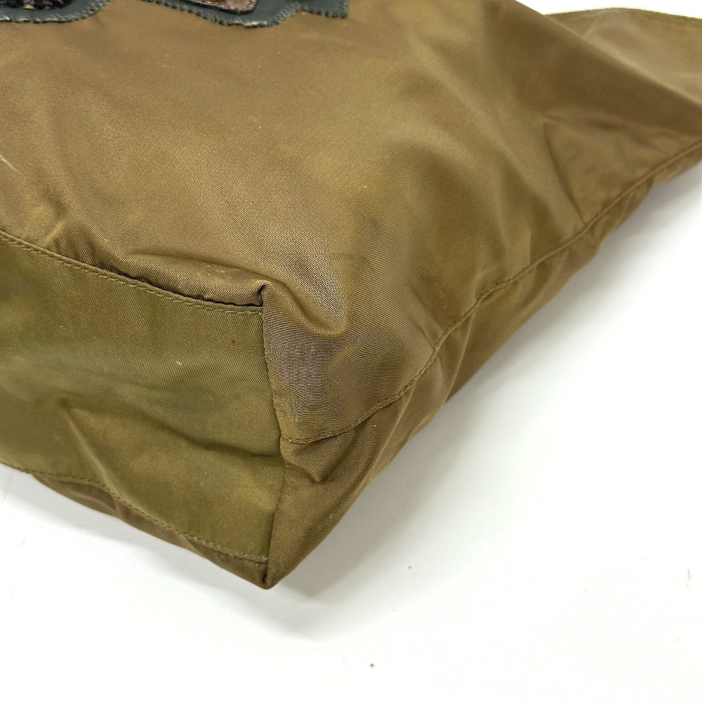 PRADA Tote Bag Nylon, Leather Brown type Bear Stone
