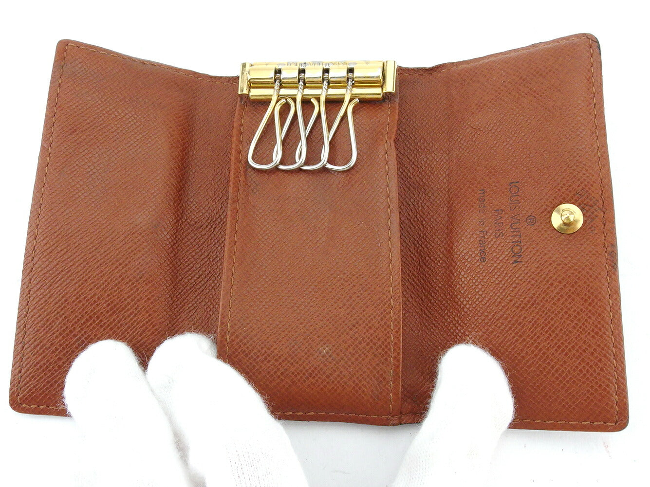 LOUIS VUITTON Key case Key holder M62631 Brown beige gold Multicles4