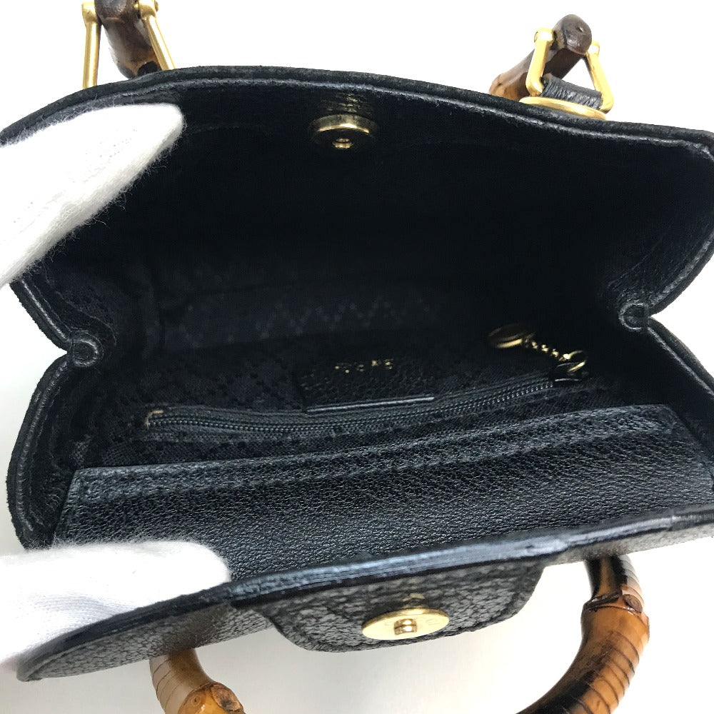 GUCCI Shoulder Bag Suede / leather Black x brown Pochette Bamboo