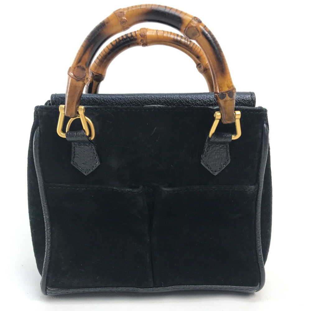 GUCCI Shoulder Bag Suede / leather Black x brown Pochette Bamboo