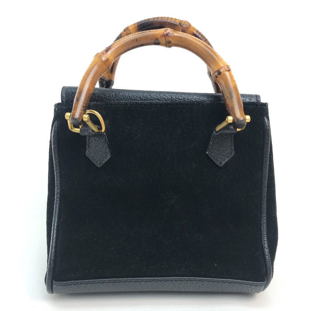 GUCCI Shoulder Bag Suede / leather Black x brown Pochette Bamboo