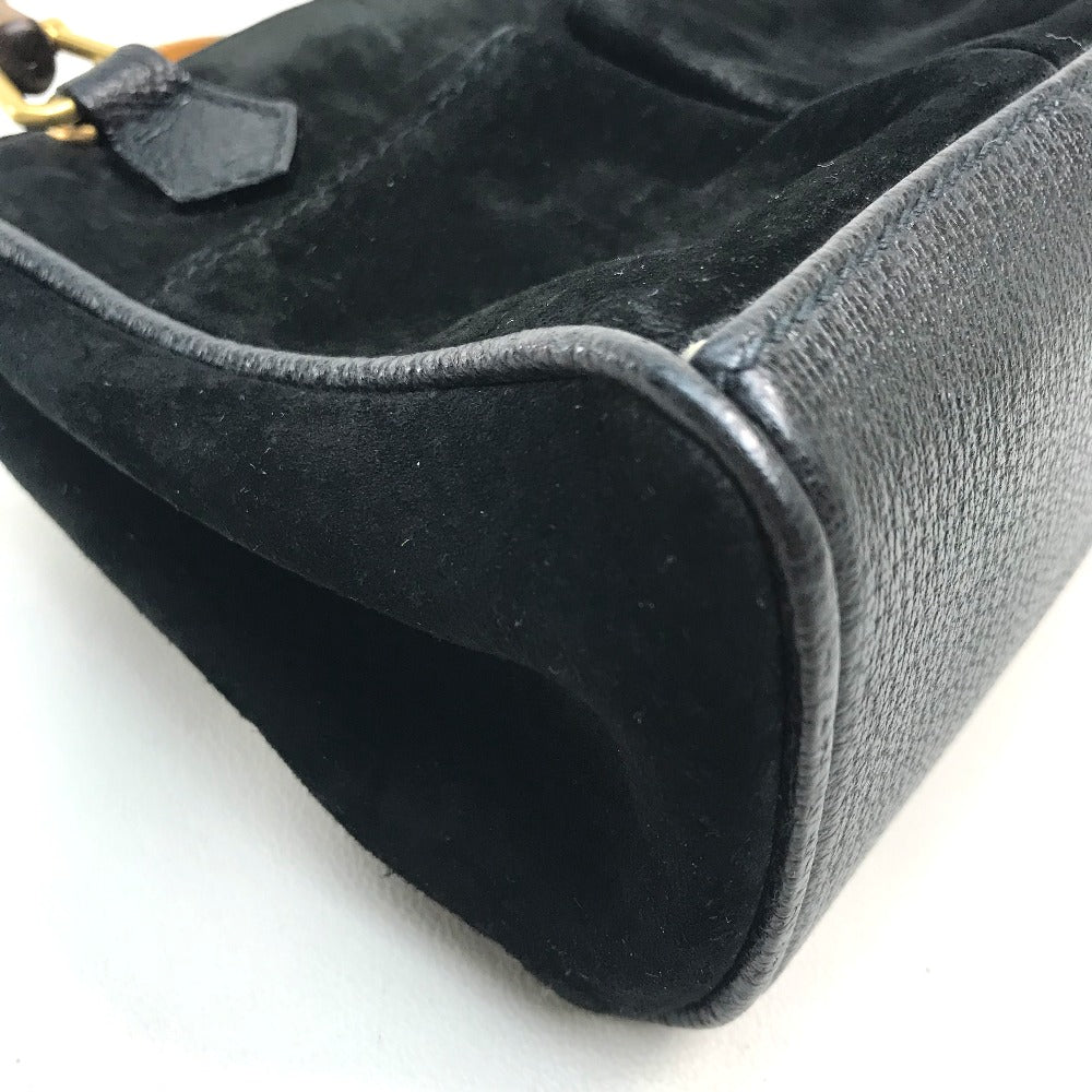 GUCCI Shoulder Bag Suede / leather Black x brown Pochette Bamboo