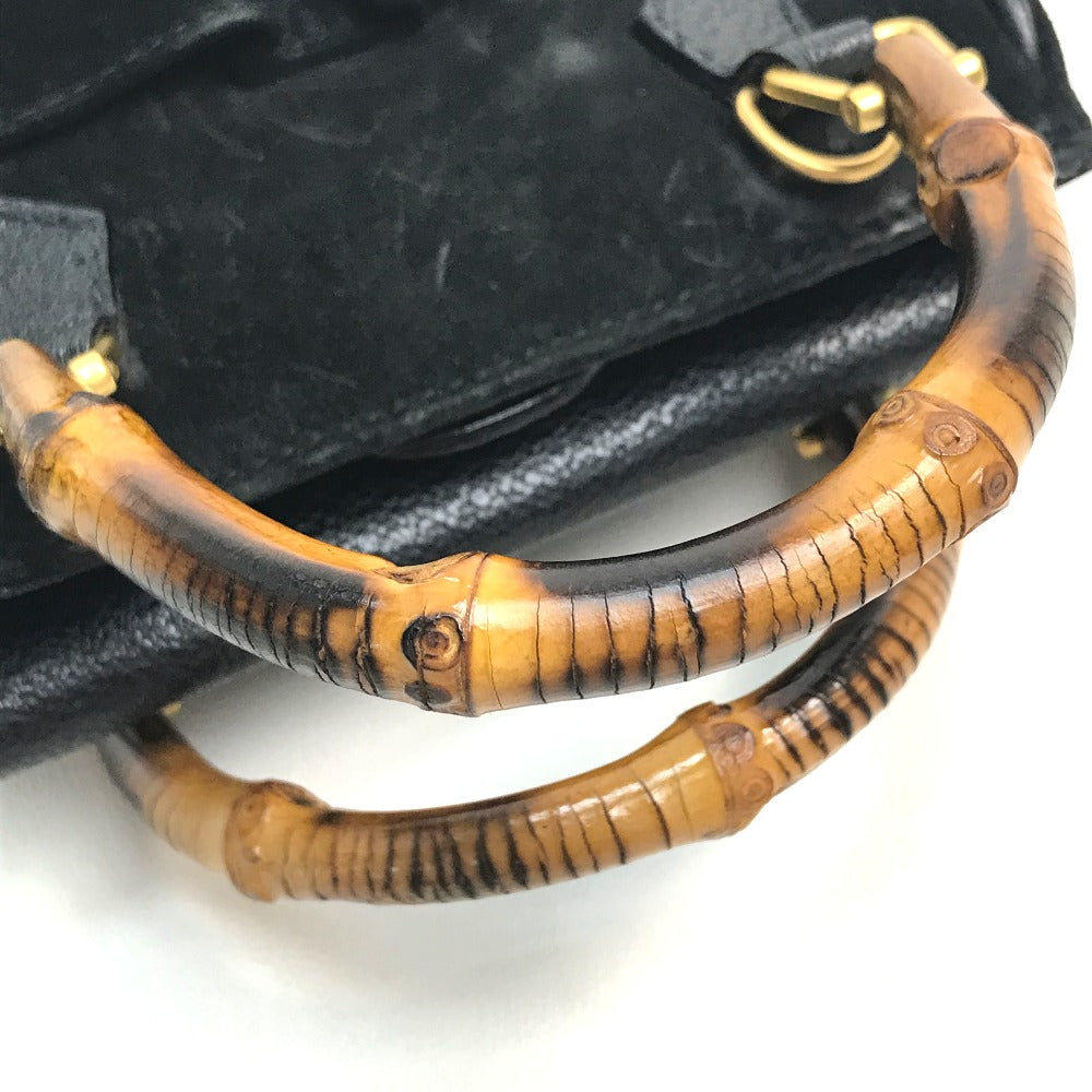 GUCCI Shoulder Bag Suede / leather Black x brown Pochette Bamboo