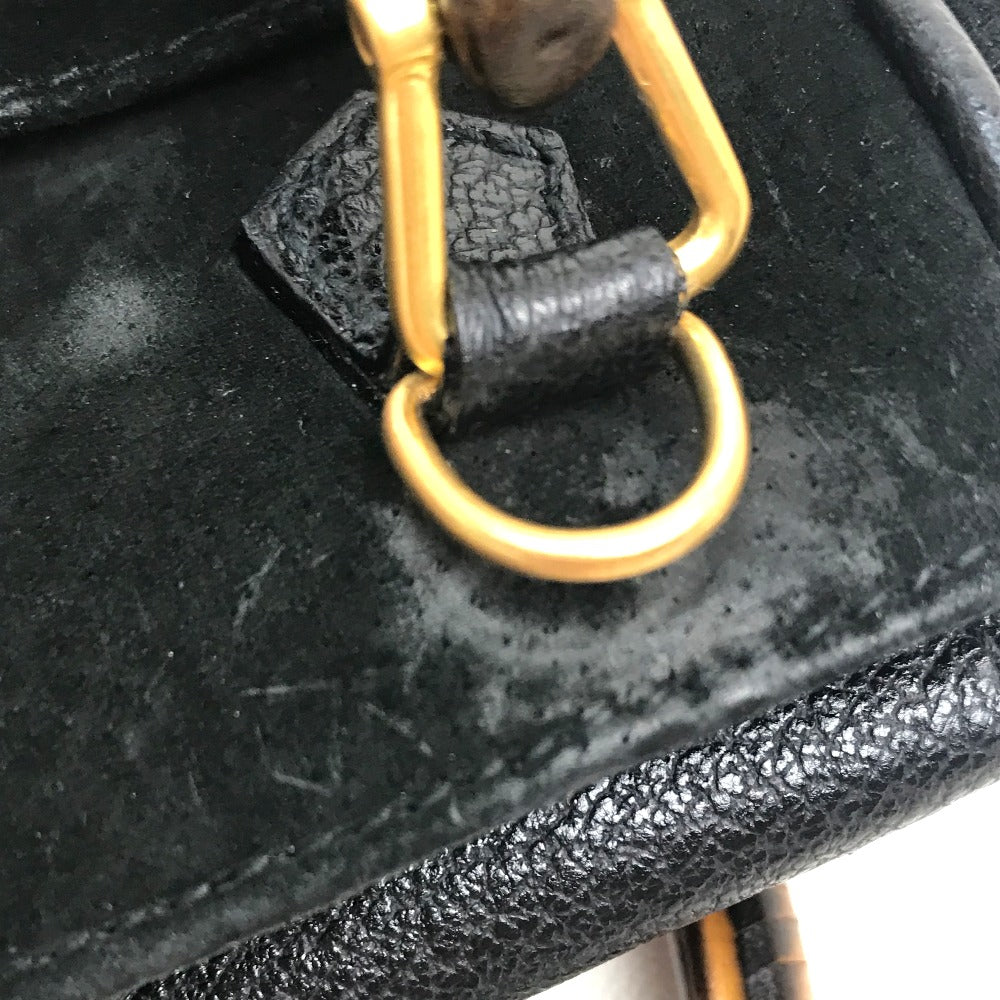 GUCCI Shoulder Bag Suede / leather Black x brown Pochette Bamboo