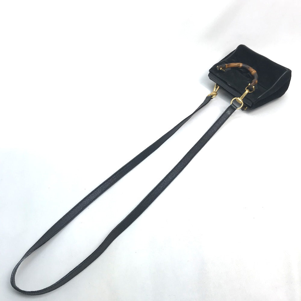 GUCCI Shoulder Bag Suede / leather Black x brown Pochette Bamboo