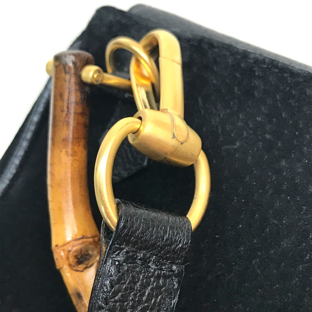 GUCCI Shoulder Bag Suede / leather Black x brown Pochette Bamboo