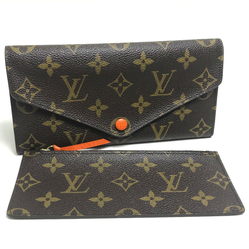 LOUIS VUITTON Long Wallet Purse Monogram canvas Brown x orange Comes with a coin case Wallet Women Used Authentic