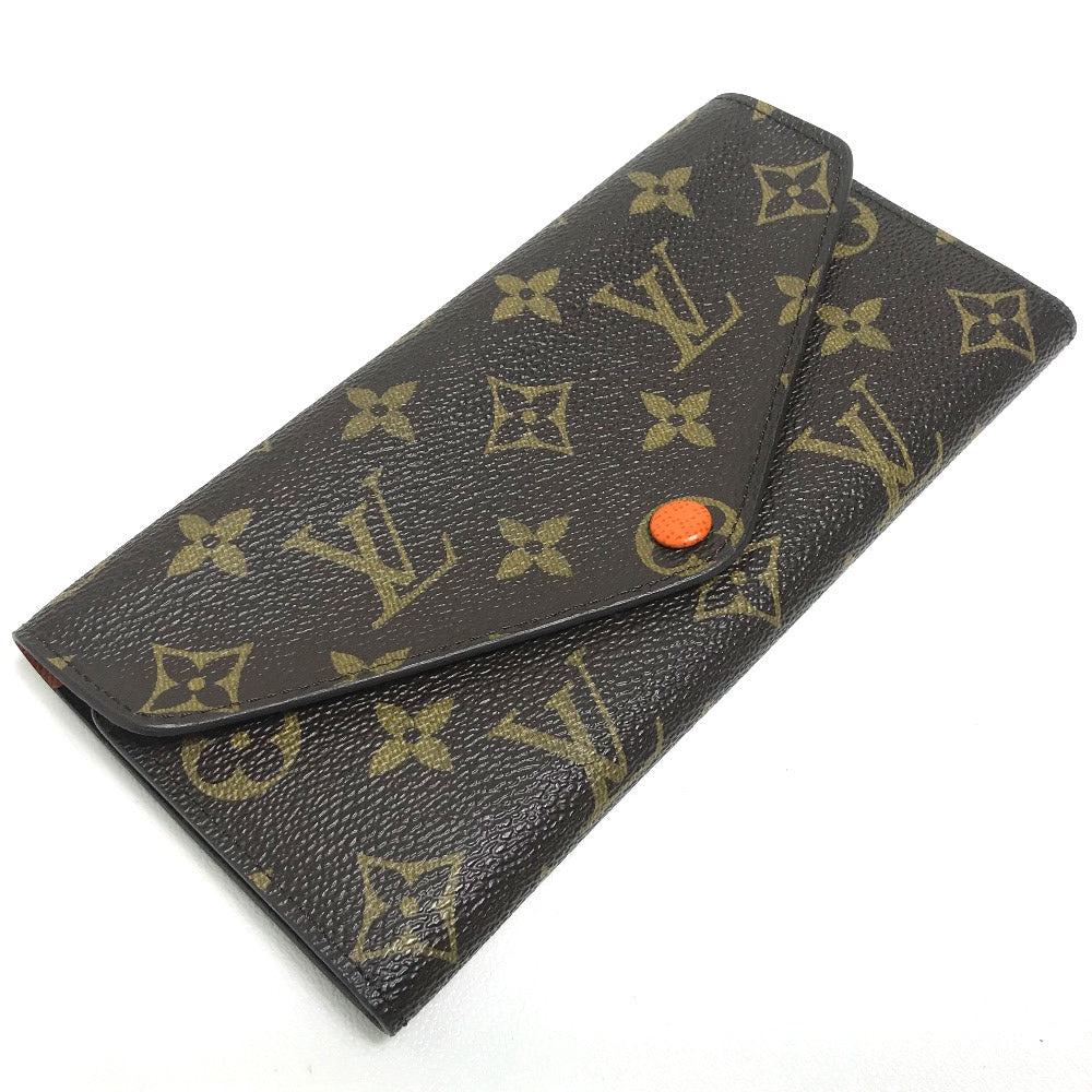 LOUIS VUITTON Long Wallet Purse Monogram canvas Brown x orange Comes with a coin case Wallet Women Used Authentic