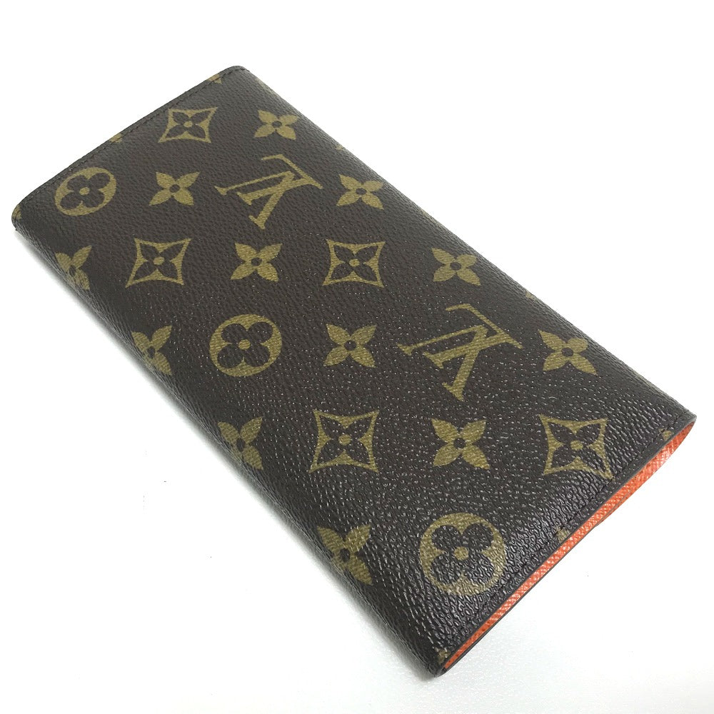 LOUIS VUITTON Long Wallet Purse Monogram canvas Brown x orange Comes with a coin case Wallet Women Used Authentic