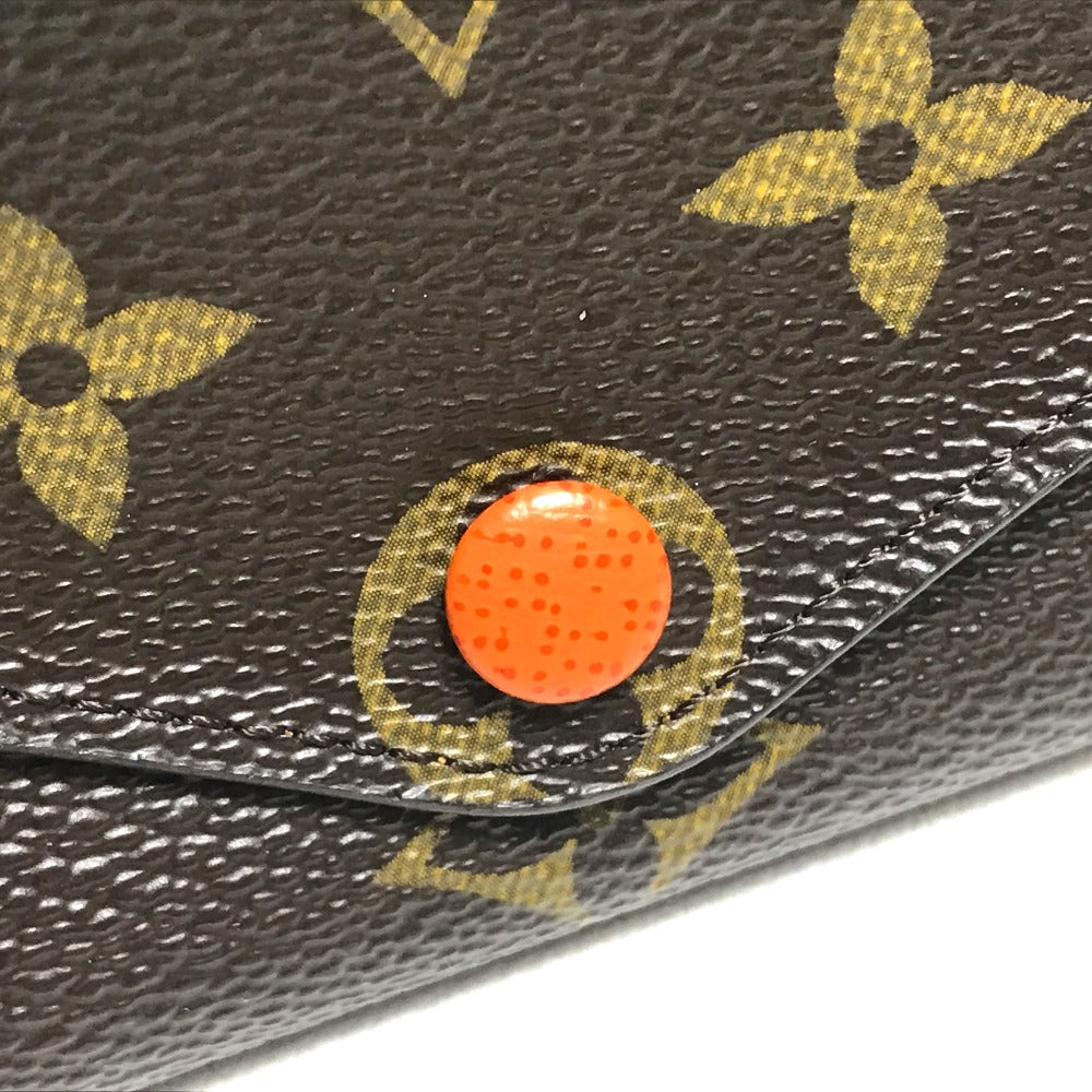 LOUIS VUITTON Long Wallet Purse Monogram canvas Brown x orange Comes with a coin case Wallet Women Used Authentic