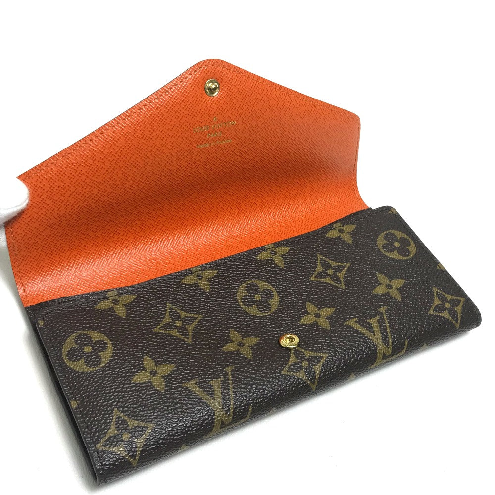 LOUIS VUITTON Long Wallet Purse Monogram canvas Brown x orange Comes with a coin case Wallet Women Used Authentic