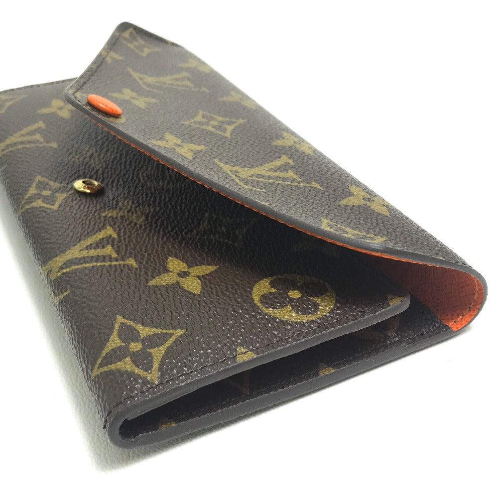 LOUIS VUITTON Long Wallet Purse Monogram canvas Brown x orange Comes with a coin case Wallet Women Used Authentic