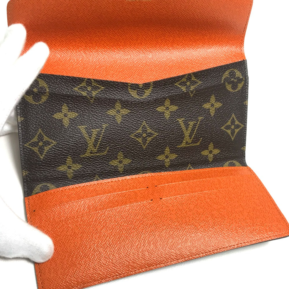 LOUIS VUITTON Long Wallet Purse Monogram canvas Brown x orange Comes with a coin case Wallet Women Used Authentic