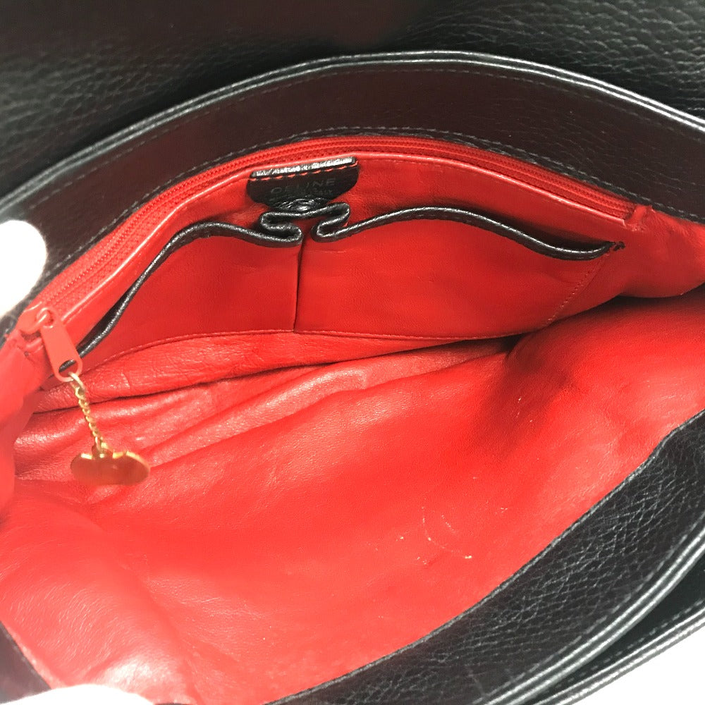 CELINE Handbag leather Black x Gold Metal vintage Circle logo Women Used Authentic