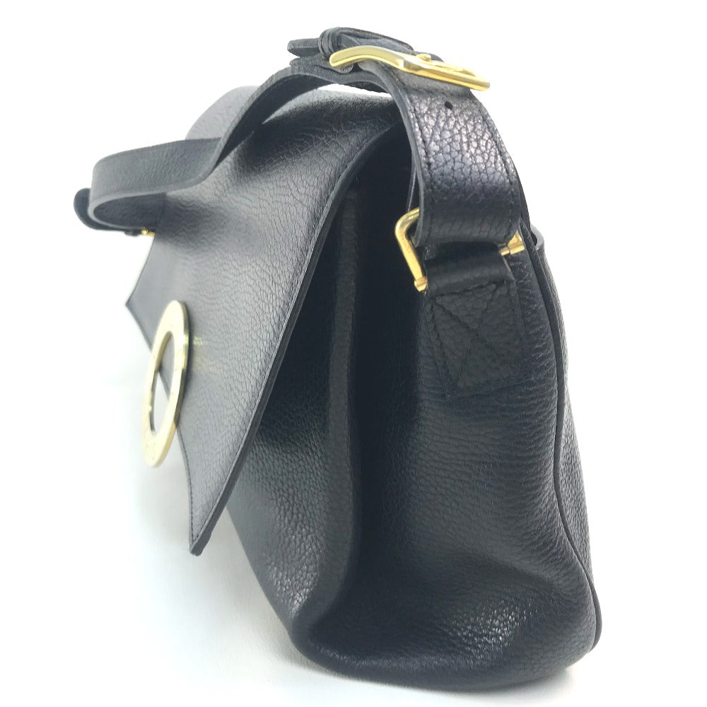 CELINE Handbag leather Black x Gold Metal vintage Circle logo Women Used Authentic