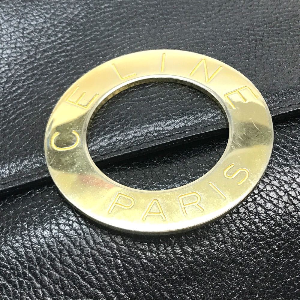 CELINE Handbag leather Black x Gold Metal vintage Circle logo Women Used Authentic