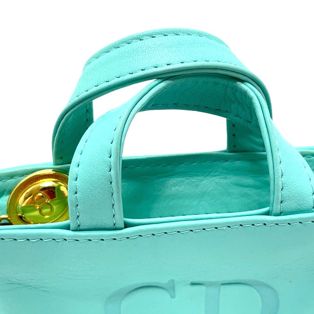 Dior Handbag leather Turquoise Blue x Gold Metal CD logo Micro bag Women Used Authentic