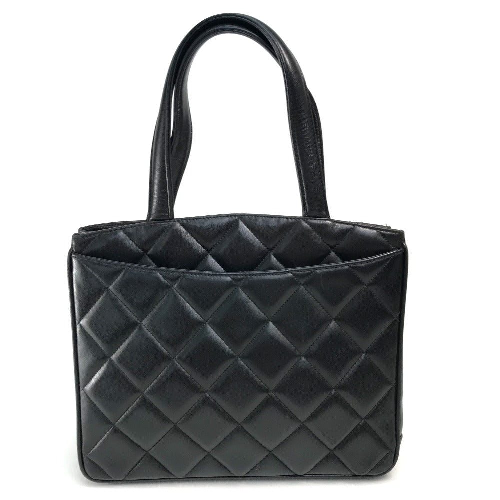 CHANEL Tote Bag lambskin Black x Gold Metal CC COCO Mark Matrasse quilting