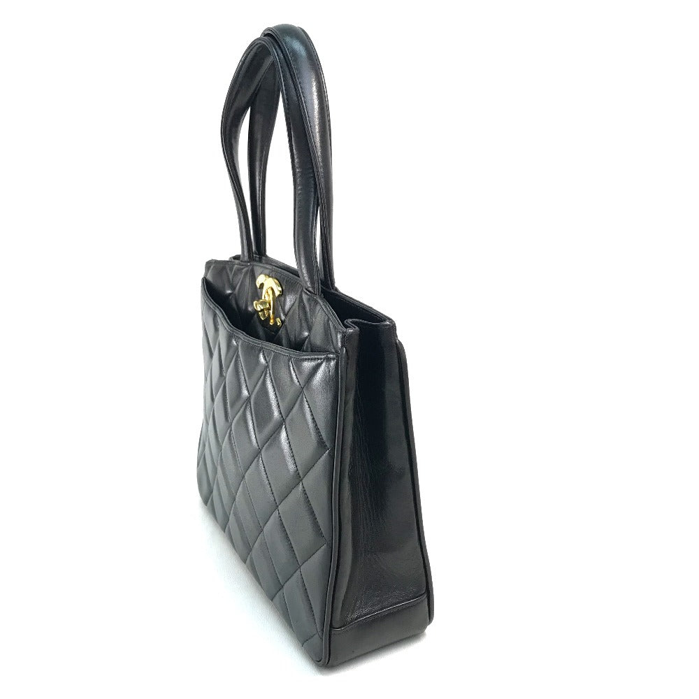 CHANEL Tote Bag lambskin Black x Gold Metal CC COCO Mark Matrasse quilting