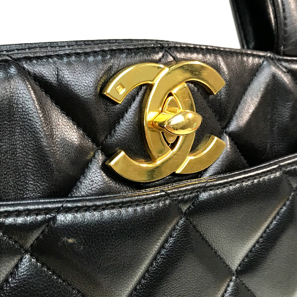 CHANEL Tote Bag lambskin Black x Gold Metal CC COCO Mark Matrasse quilting