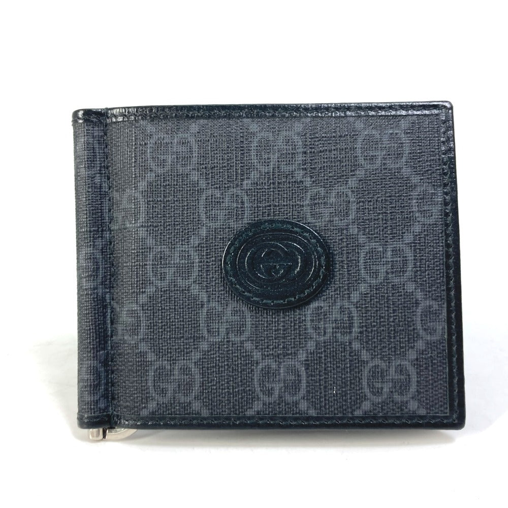 GUCCI Folded wallet 700686 GG Supreme Canvas black GG money clip Interlocking G Card Case Wallet