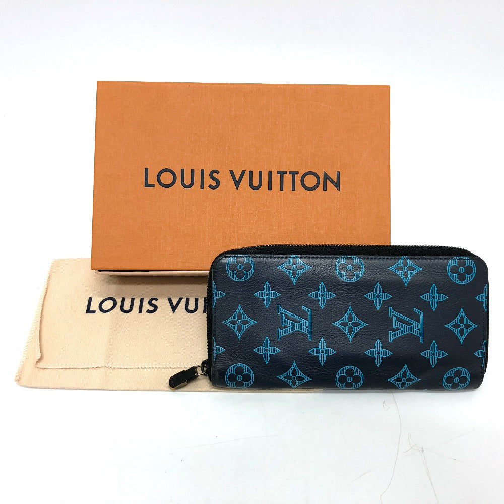 LOUIS VUITTON Long Wallet Purse M82322 Monogram shadow leather Navy Monogram shadow Zippy Wallet Vertical