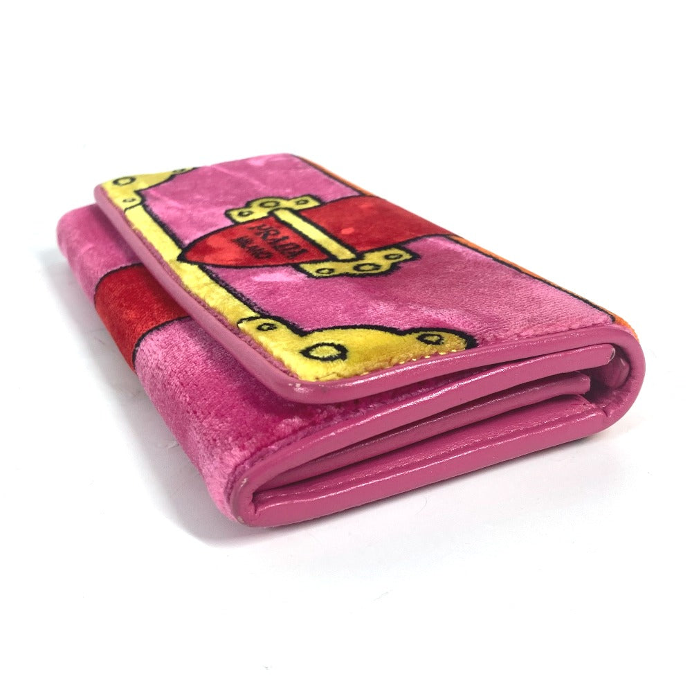 PRADA Long Wallet Purse 1MH019 velvet pink Long wallet logo Women Used Authentic