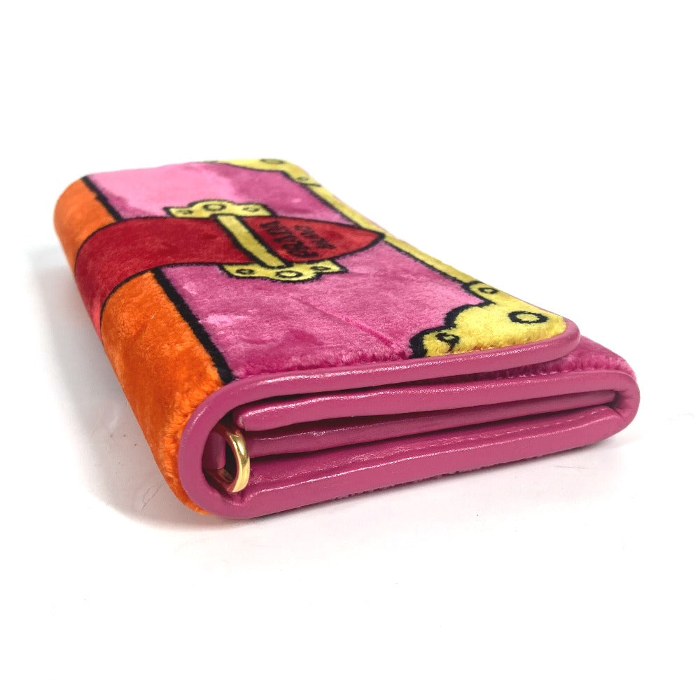PRADA Long Wallet Purse 1MH019 velvet pink Long wallet logo Women Used Authentic