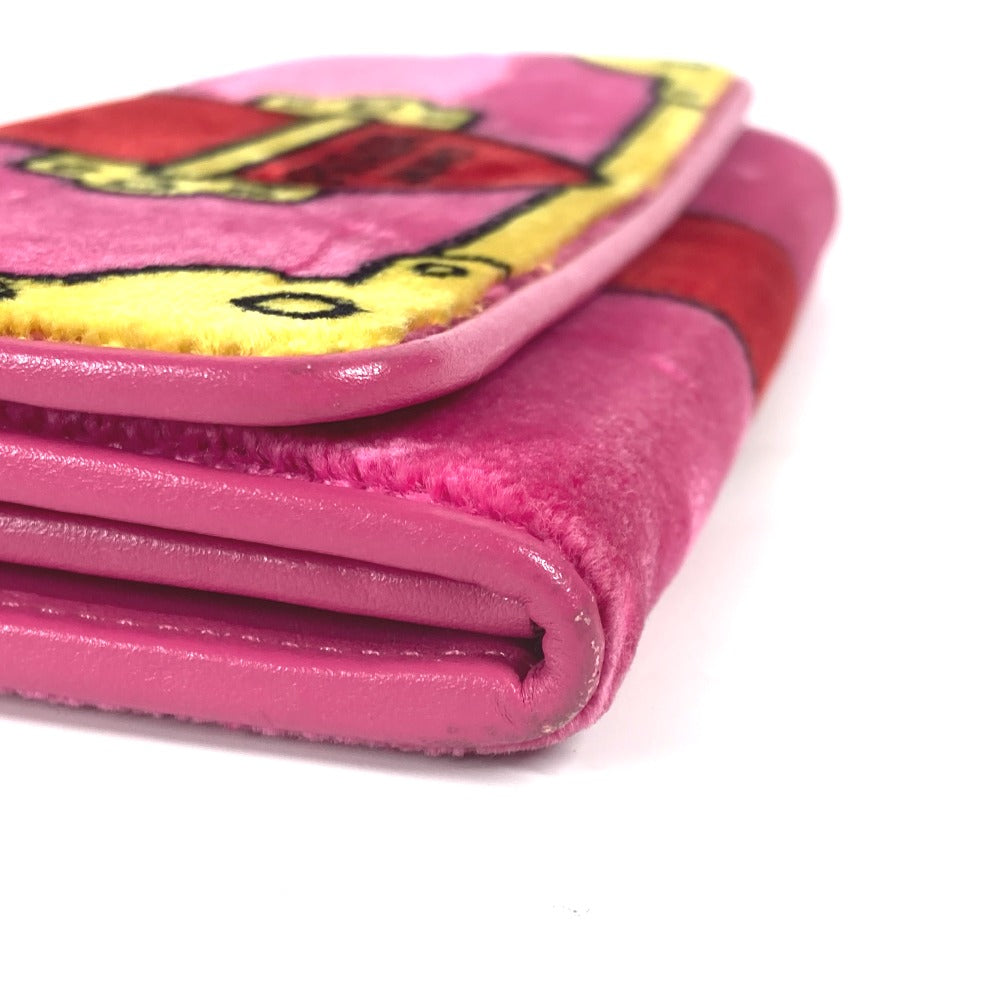 PRADA Long Wallet Purse 1MH019 velvet pink Long wallet logo Women Used Authentic